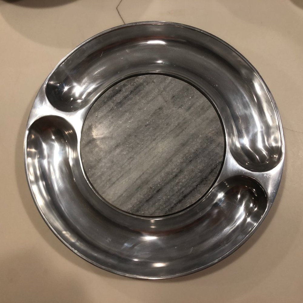 Pottery Barn Marble and Silver Plated Serving Tray
